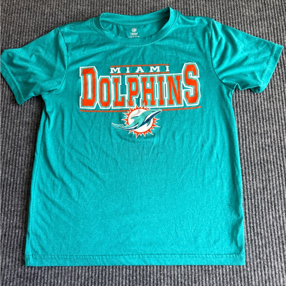 NFL Team Apparel Miami Dolphins Kids Shirt Size 14-16 Teal Athletic Material